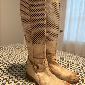 BED|STU Textured Tan Over the Knee Boots